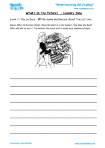 Worksheets for kids - what’s in the picture – laundry time